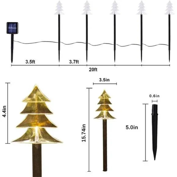 Christmas Solar Stake Lights, Set of 5 Waterproof Christmas Lights, LED Lights - Picture 5 of 7